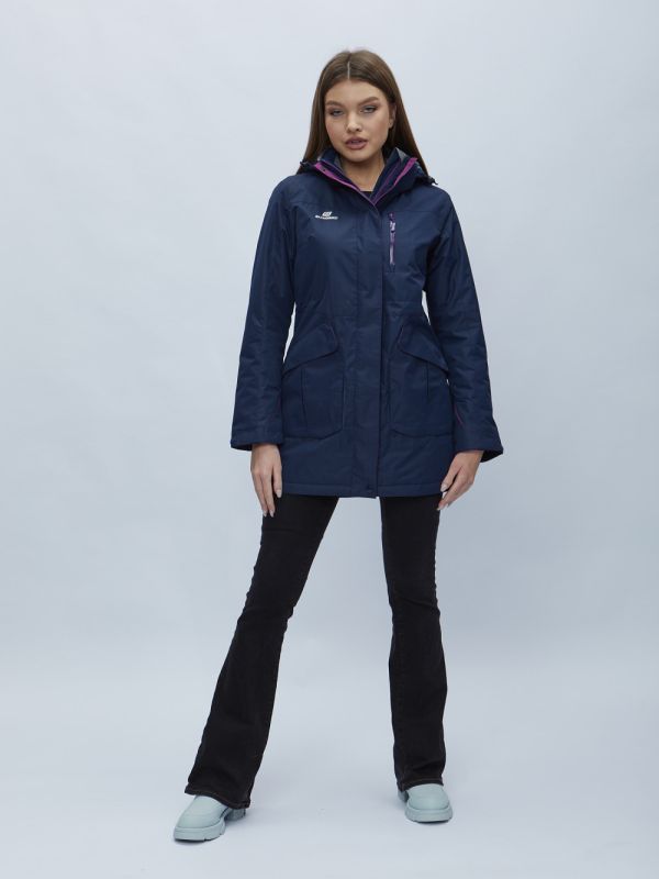 Navy blue hooded parka for women 551996TS